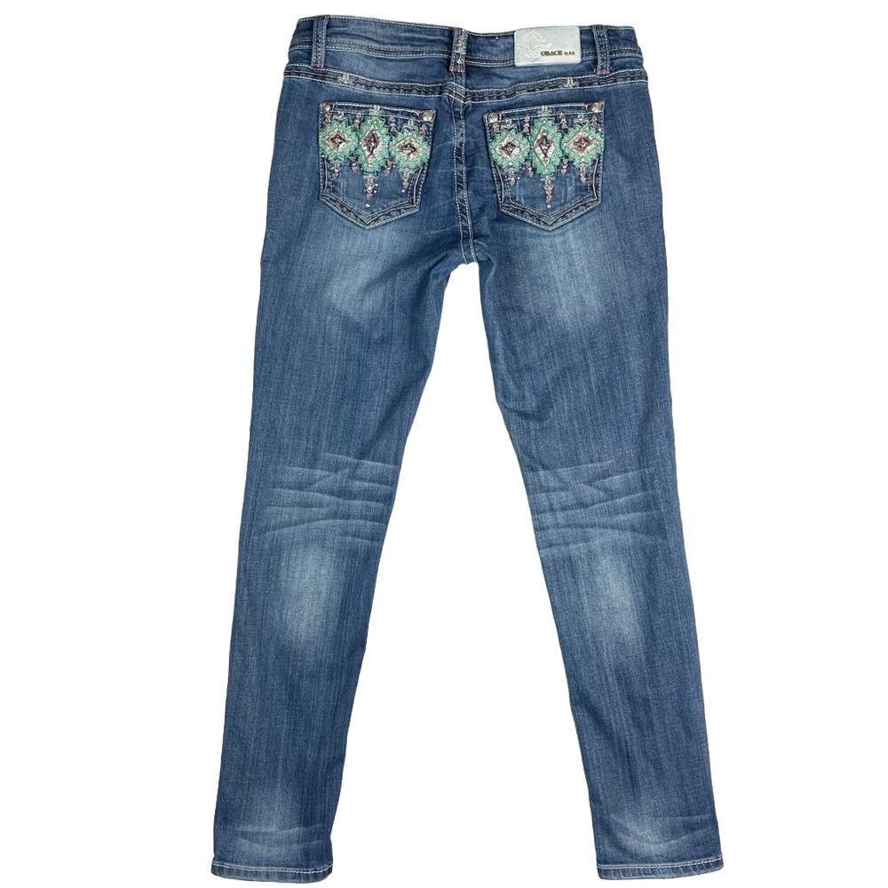 GRACE in LA Skinny Denim Designer Embroidered Jeans Women’s Size 30